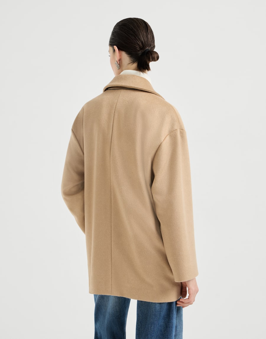 Vicuña beaver cloth pea coat with monili Beige Woman - Brunello Cucinelli