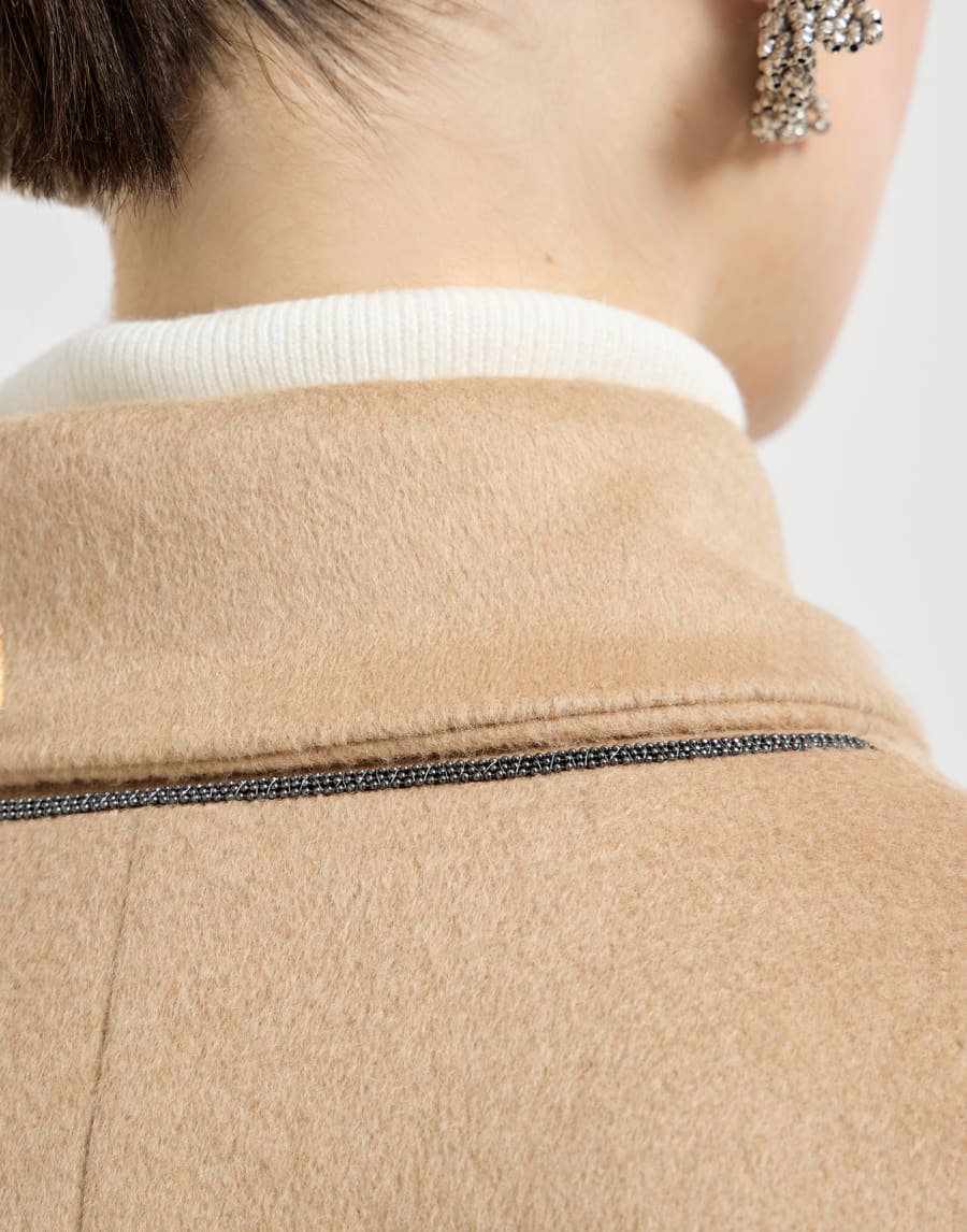 Vicuña beaver cloth pea coat with monili Beige Woman - Brunello Cucinelli