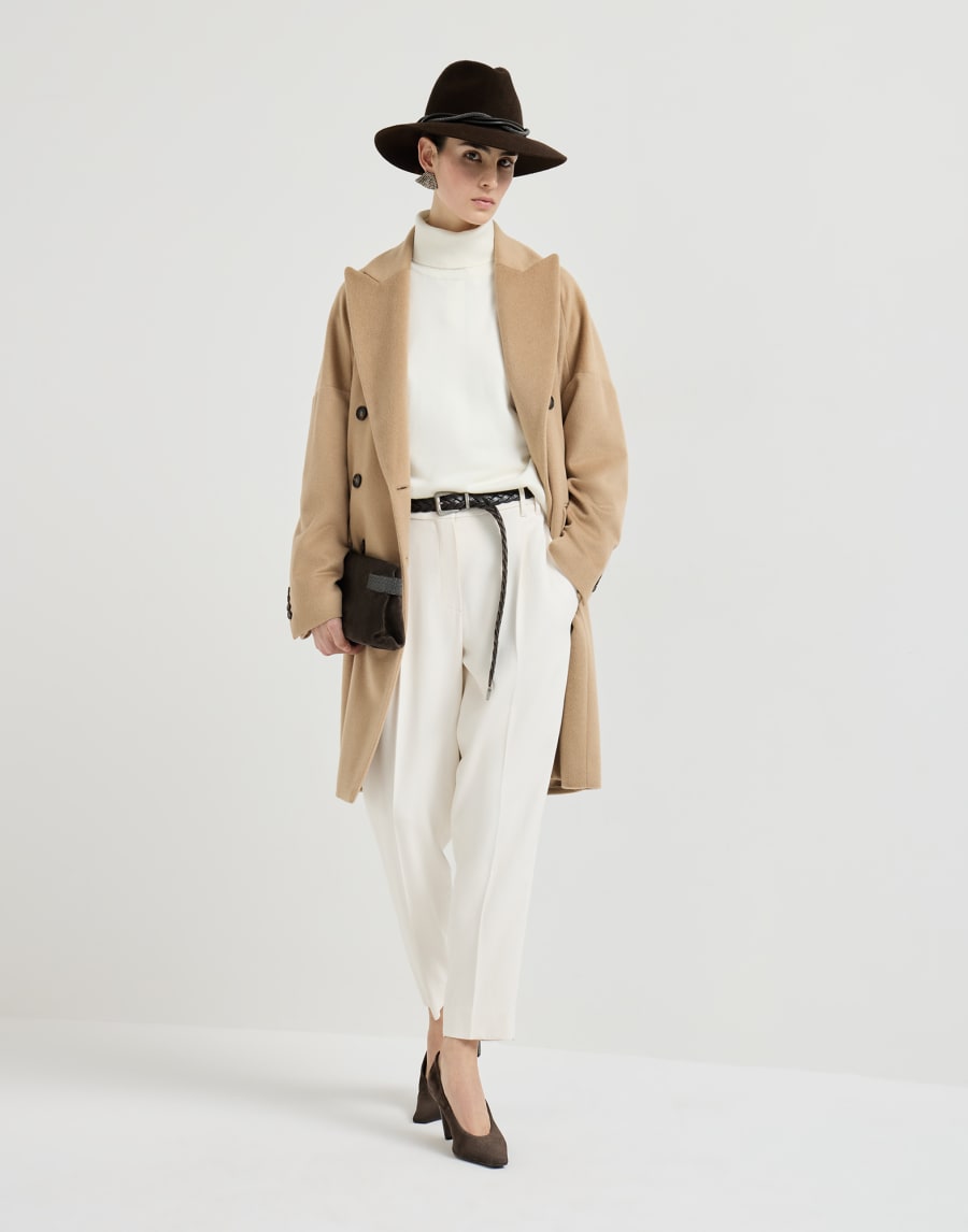 Vicuña beaver cloth coat with monili Beige Donna - Brunello Cucinelli