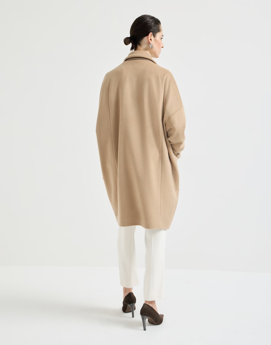 Vicuña beaver cloth coat with monili Beige Donna - Brunello Cucinelli