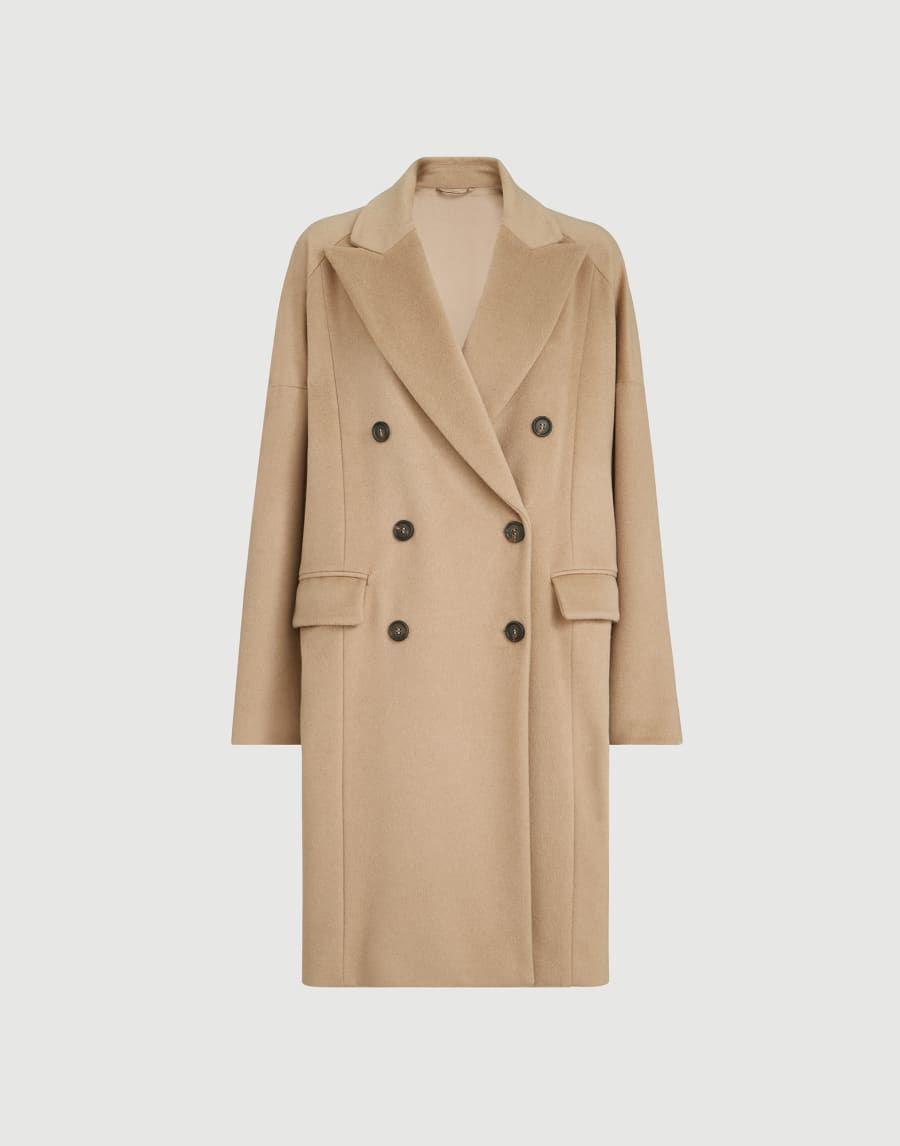 Vicuña beaver cloth coat with monili Beige Donna - Brunello Cucinelli