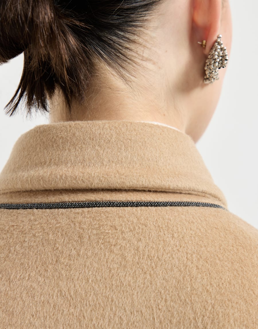 Vicuña beaver cloth coat with monili Beige Donna - Brunello Cucinelli