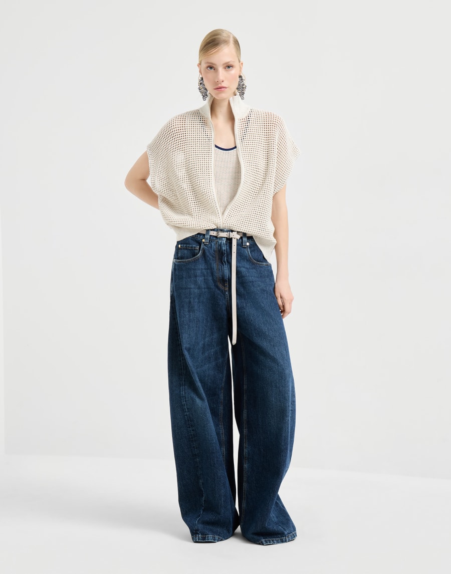 Netz-Stricktop Hafer Damen - Brunello Cucinelli