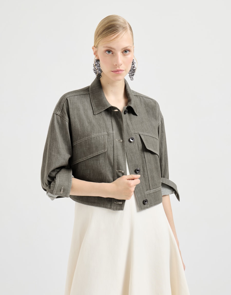 Abrigo de sarga con efecto denim Ver olivo Mujer - Brunello Cucinelli