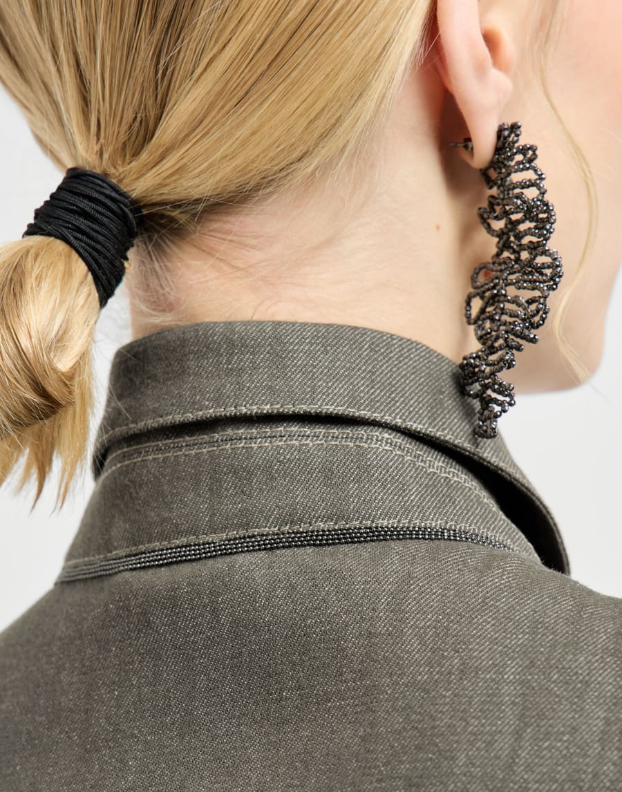 Denim-effect twill outerwear jacket Olive Woman - Brunello Cucinelli