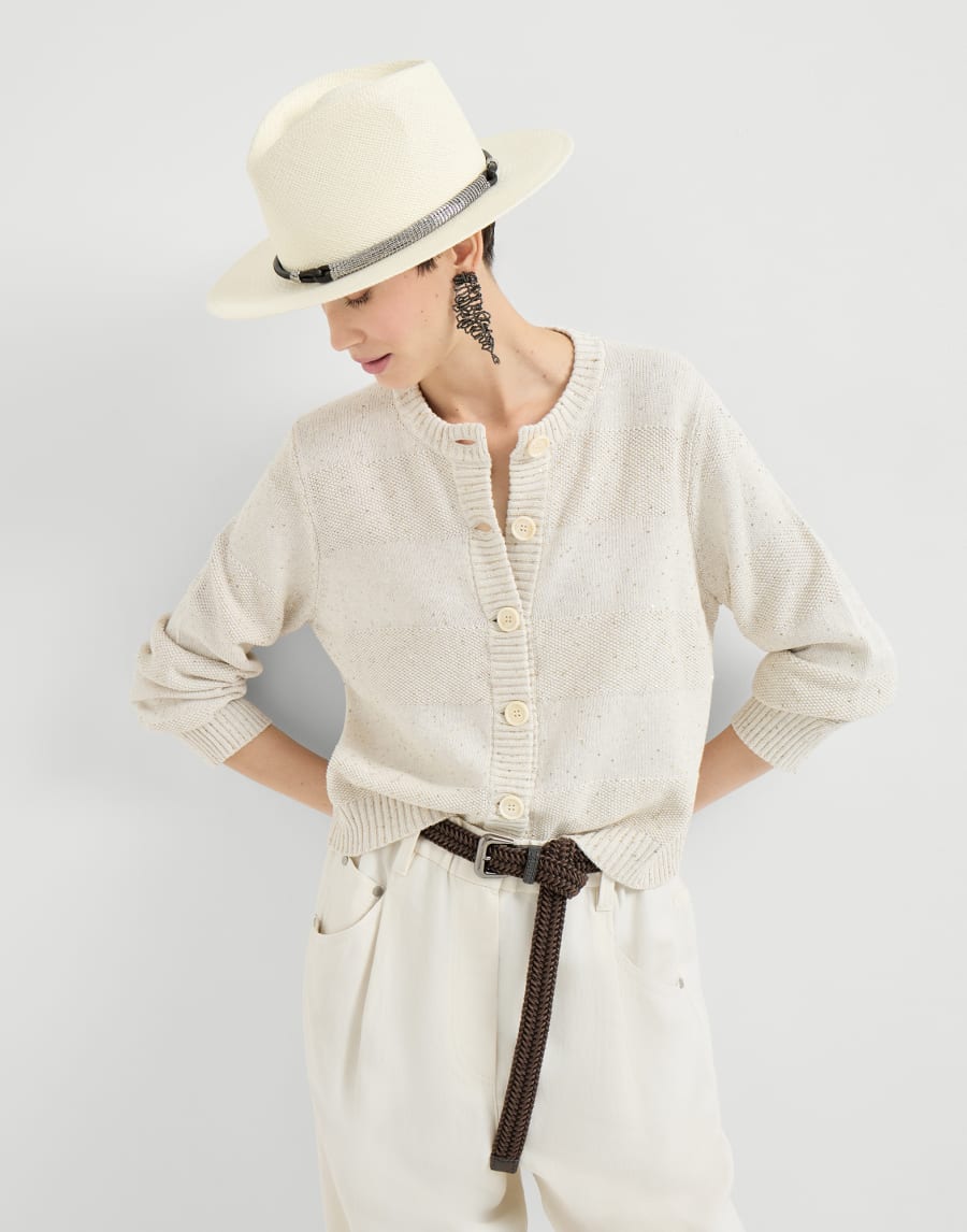 Cardigan with dazzling stripes Oat Woman - Brunello Cucinelli