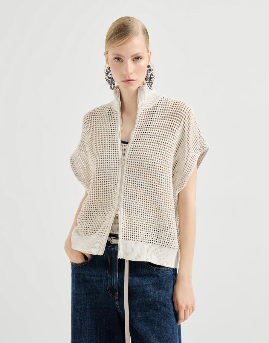 Cotton net cardigan Oat Woman - Brunello Cucinelli