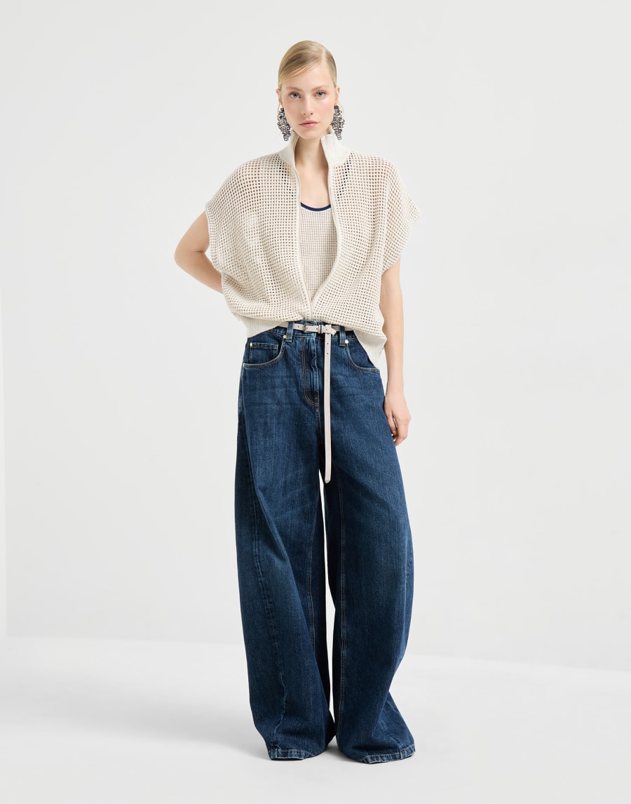 Cotton net cardigan Oat Woman - Brunello Cucinelli