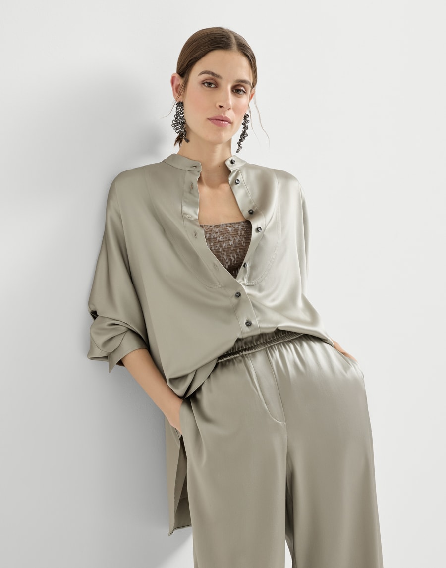 Mandarin-collar shirt Olive Woman - Brunello Cucinelli