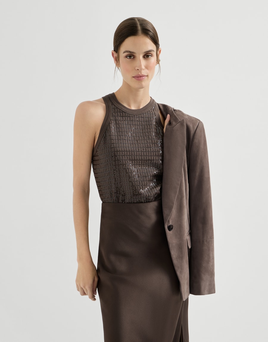 Top Dazzling Embroidery Marrone Donna - Brunello Cucinelli