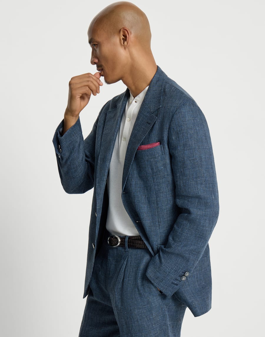 Dekonstruiertes Sakko in Hahnentrittmuster Jeansblau Herren - Brunello Cucinelli