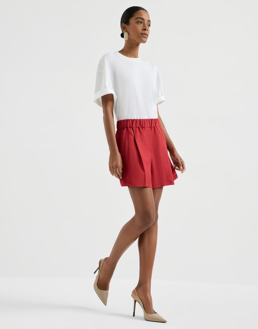 Fluid twill baggy shorts Red Woman - Brunello Cucinelli
