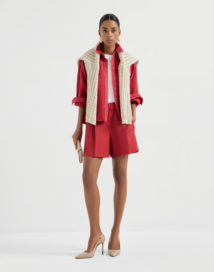 Fluid twill baggy shorts Red Woman - Brunello Cucinelli