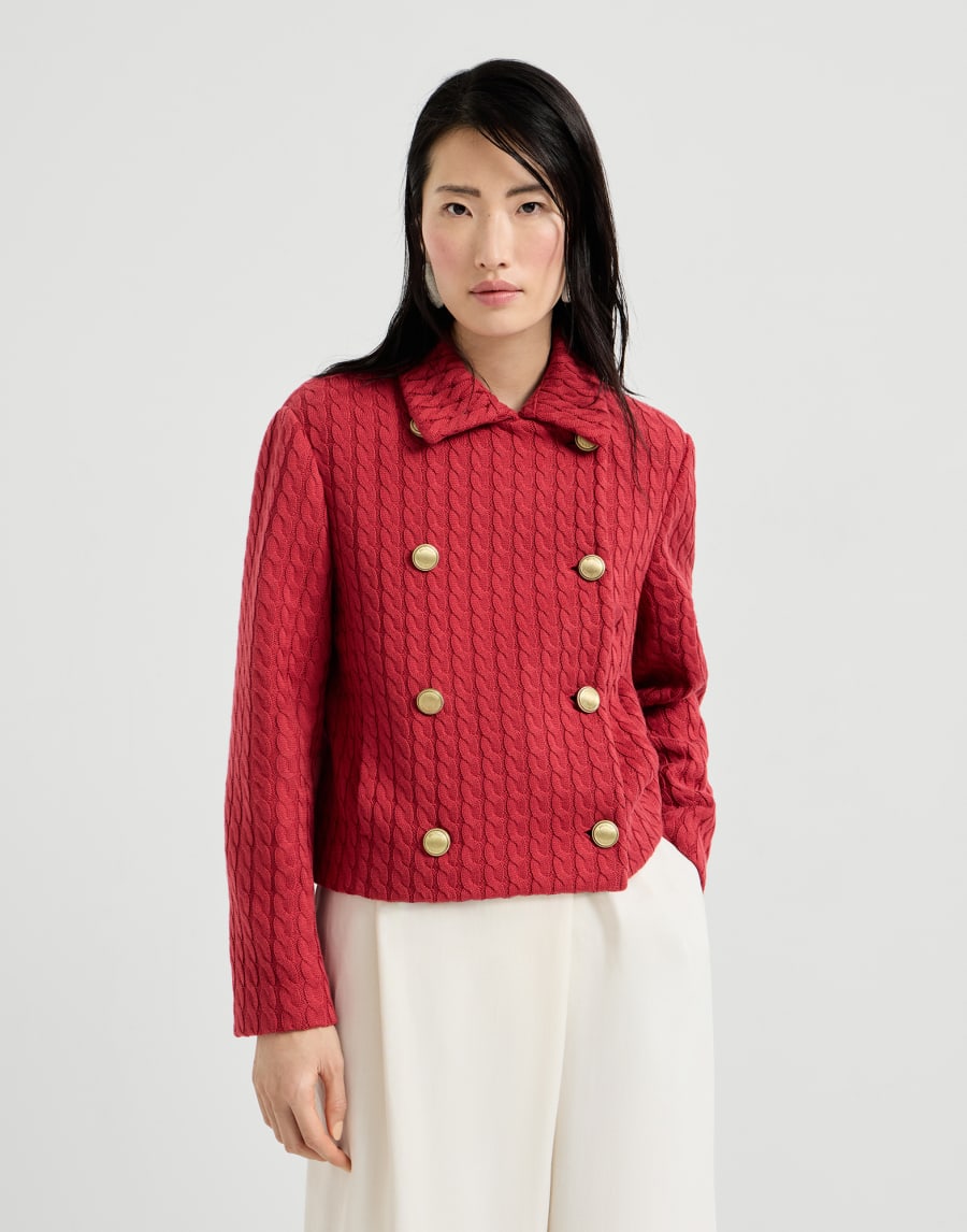 绞花针织夹克 红色 女款 - Brunello Cucinelli