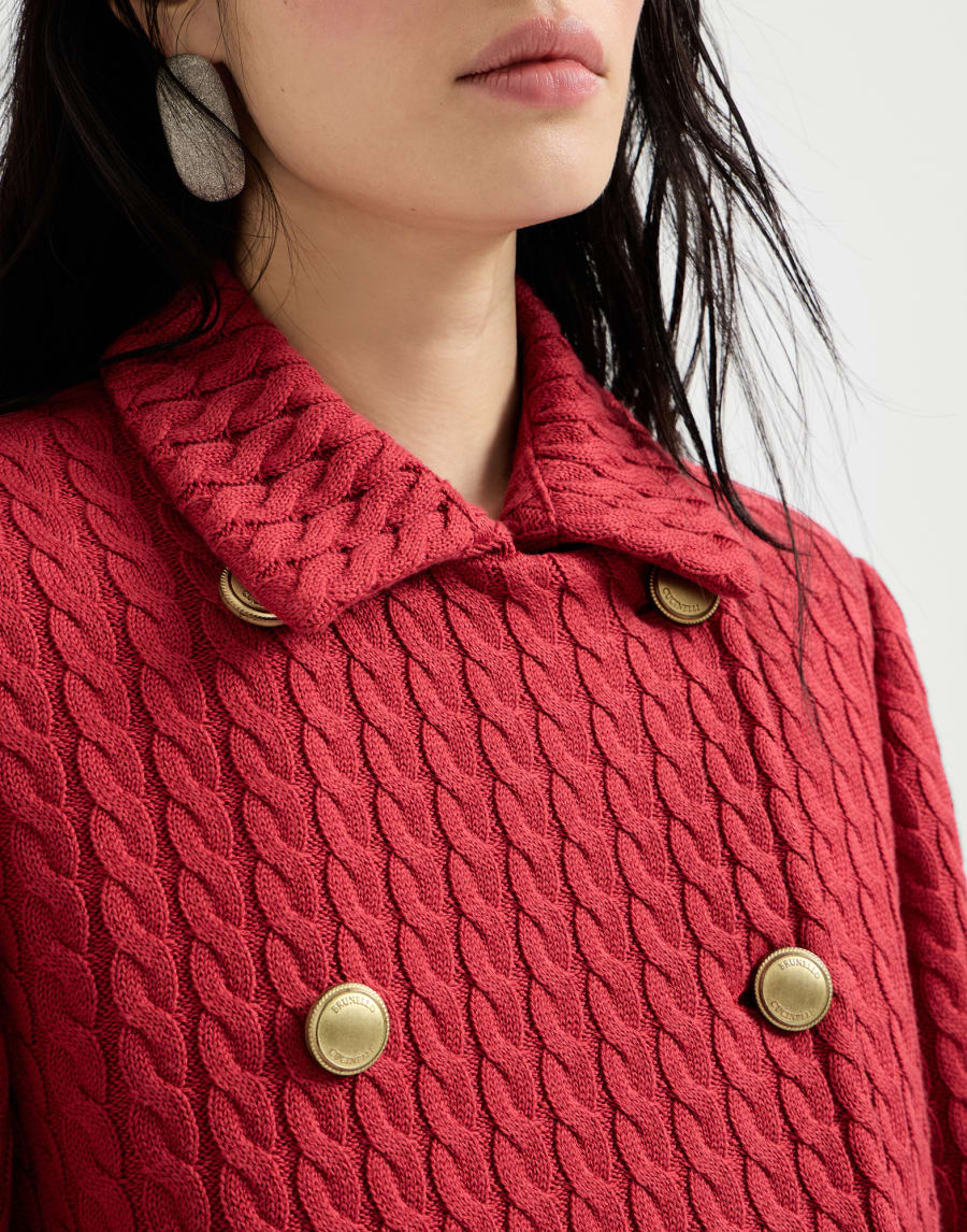 绞花针织夹克 红色 女款 - Brunello Cucinelli