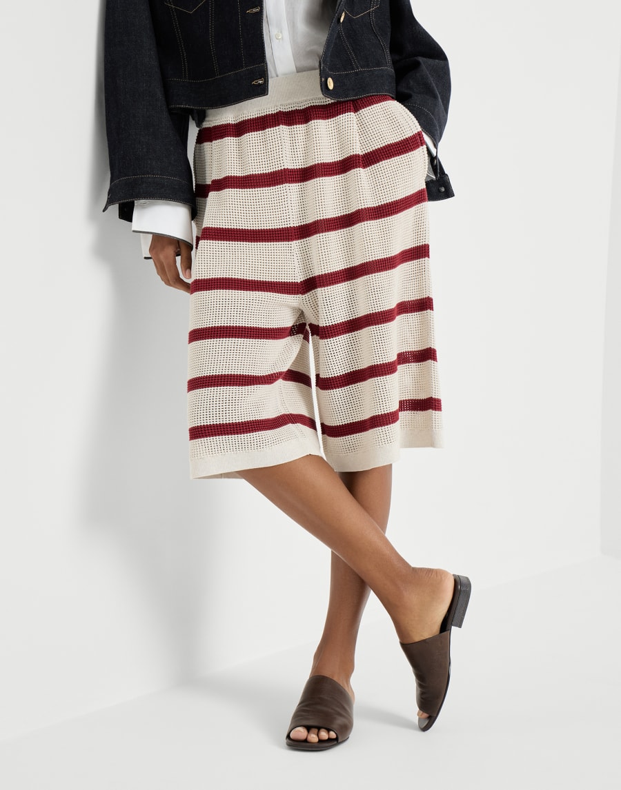 Cotton net knit Bermuda shorts Bordeaux Woman - Brunello Cucinelli