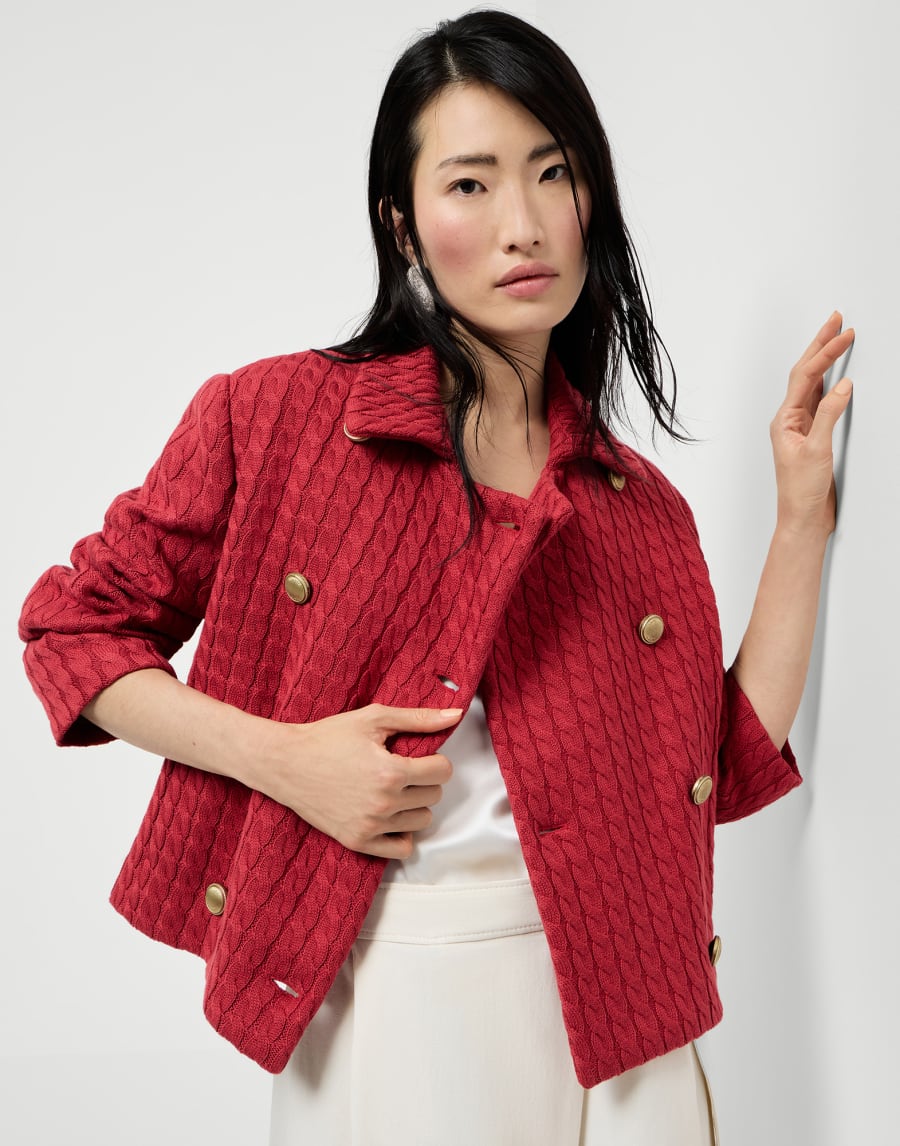 绞花针织夹克 红色 女款 - Brunello Cucinelli