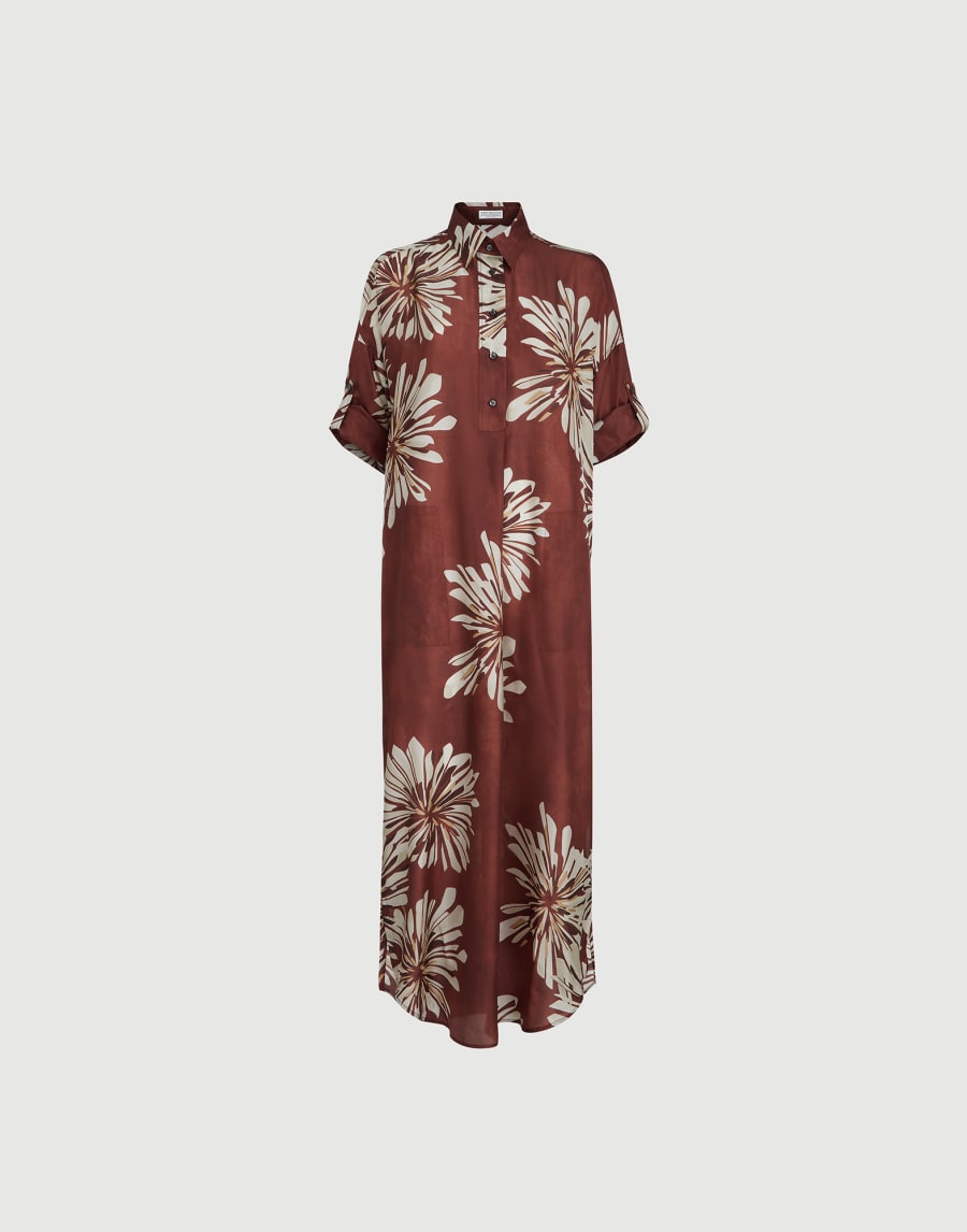 Bloom print pongee dress Bordeaux Woman - Brunello Cucinelli