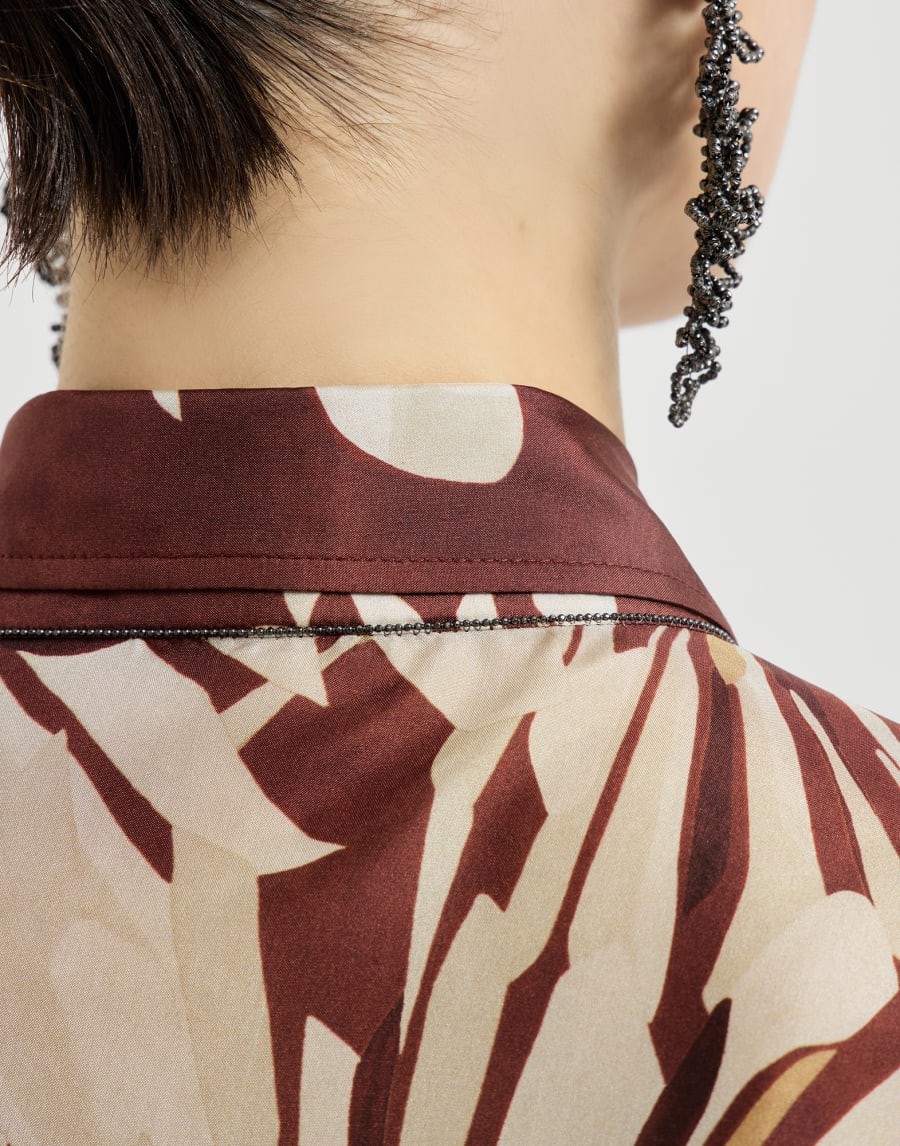 Bloom print pongee dress Bordeaux Woman - Brunello Cucinelli