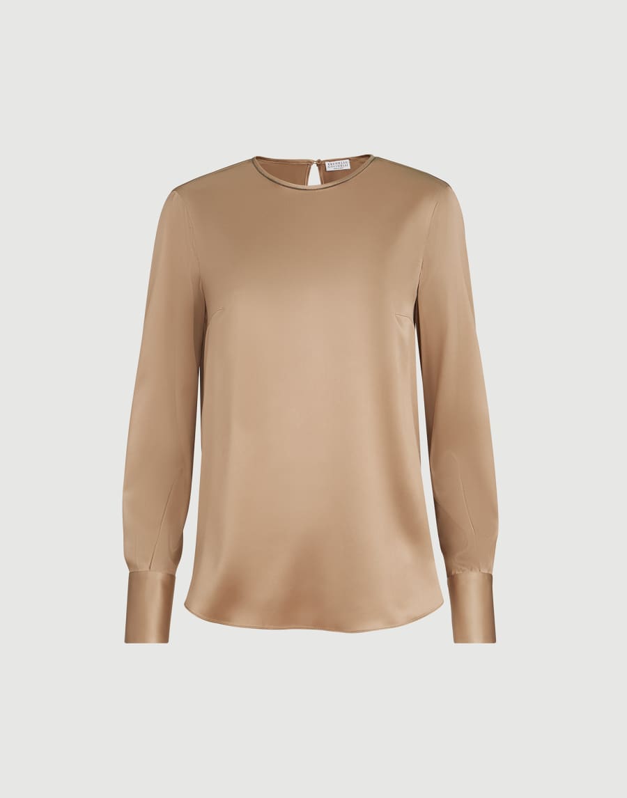 Satin T-shirt Chocolate Woman - Brunello Cucinelli