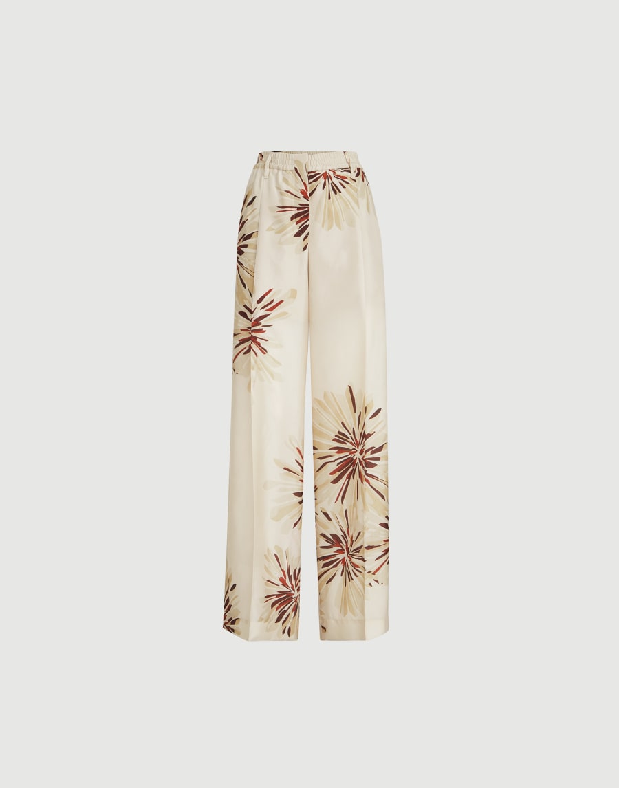Bloom print pongee trousers Beige Silk Woman - Brunello Cucinelli