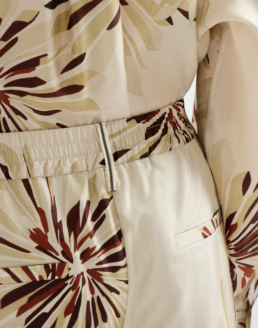 Bloom print pongee trousers Beige Silk Woman - Brunello Cucinelli