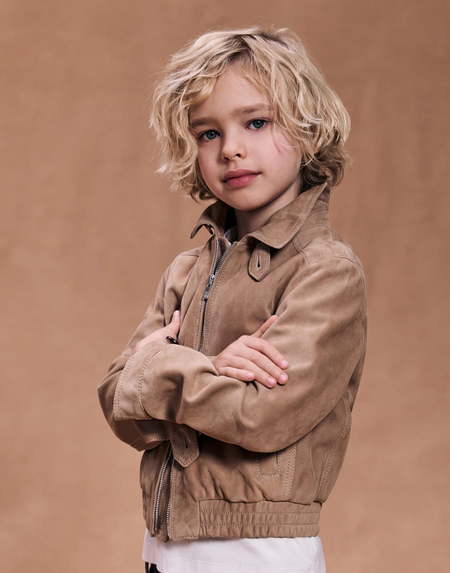 Giubbino in camoscio Camel Bambino - Brunello Cucinelli
