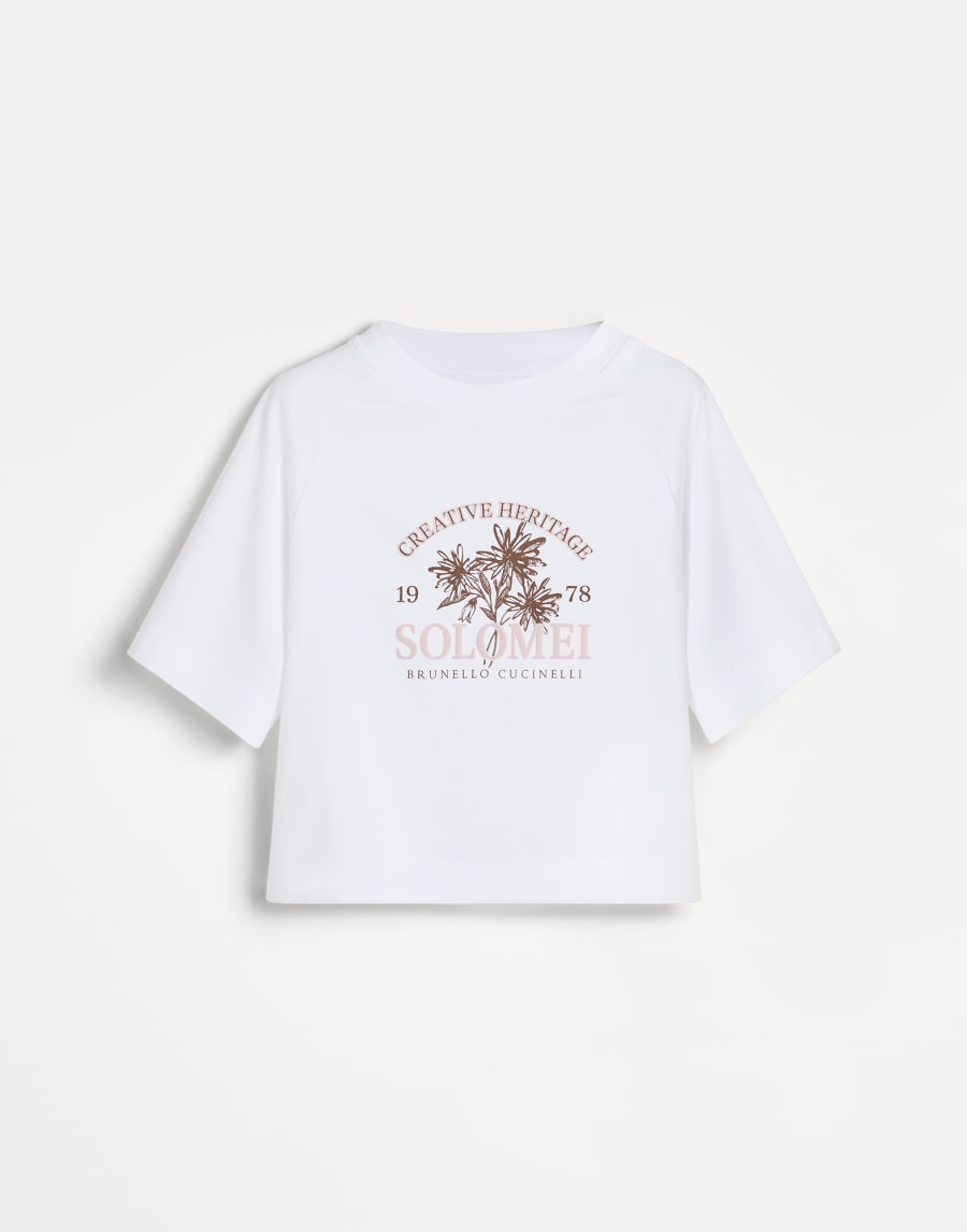 T-shirt in jersey di cotone con stampa Bianco Bambina - Brunello Cucinelli