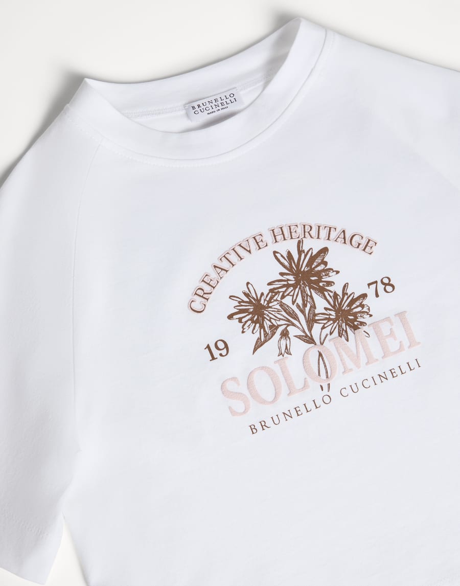 T-shirt in jersey di cotone con stampa Bianco Bambina - Brunello Cucinelli