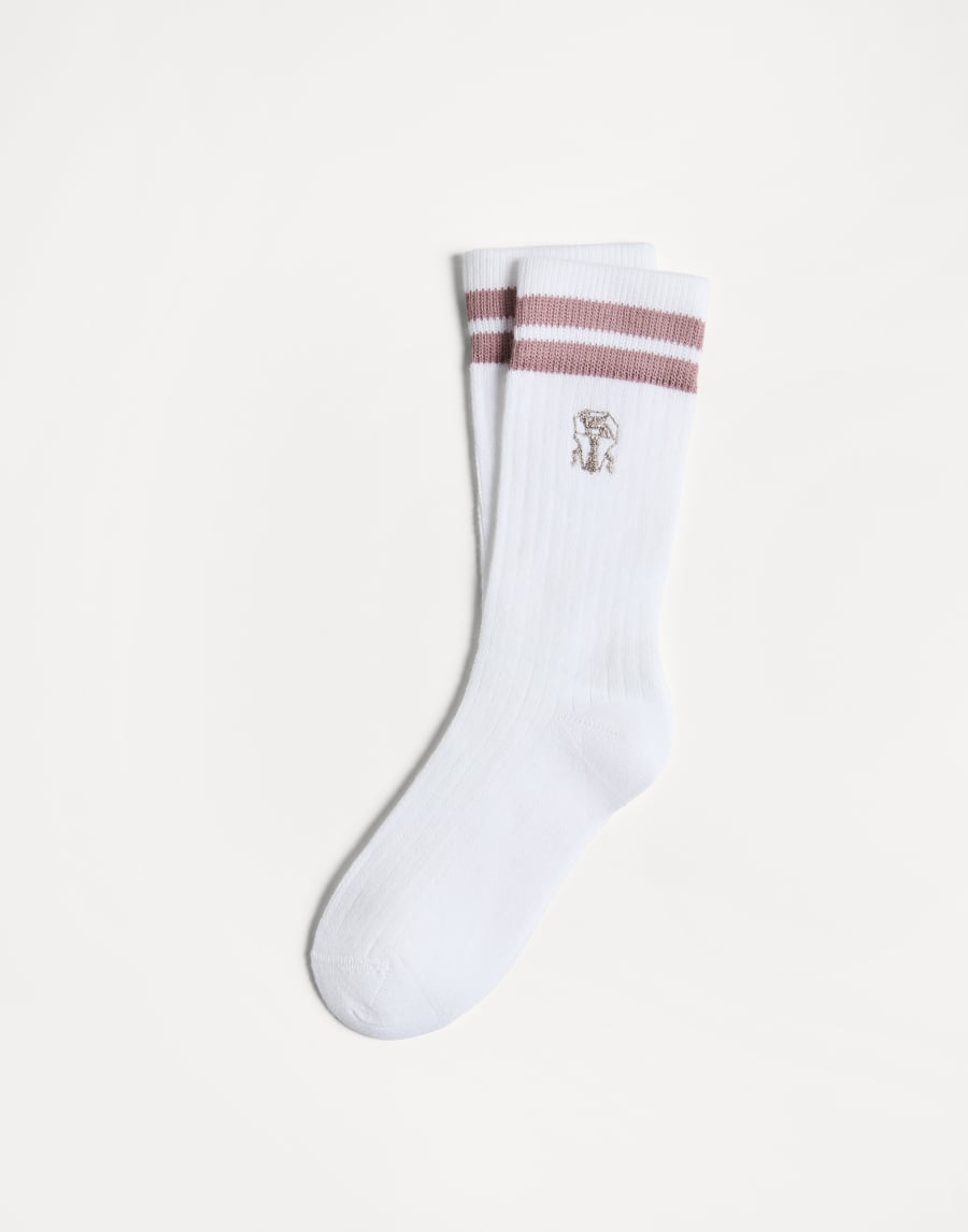 Cotton knit socks with logo Pink Girls - Brunello Cucinelli