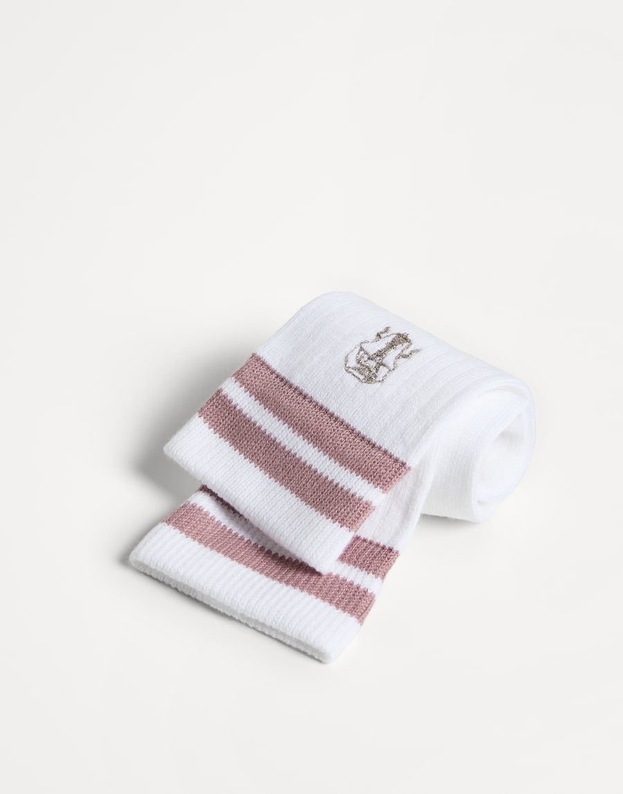 Cotton knit socks with logo Pink Girls - Brunello Cucinelli