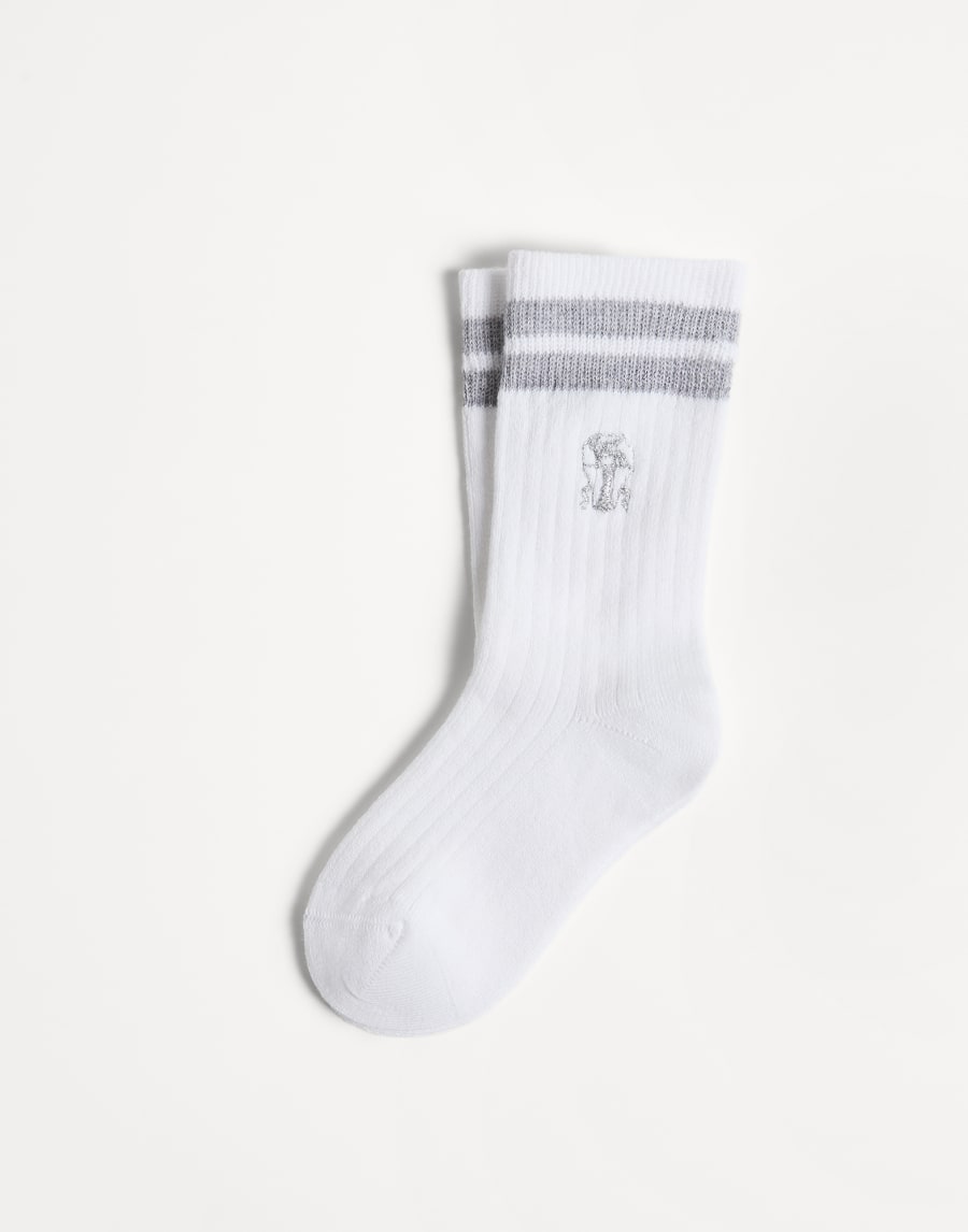 Calzini in maglia di cotone con logo Grigio Bambina - Brunello Cucinelli