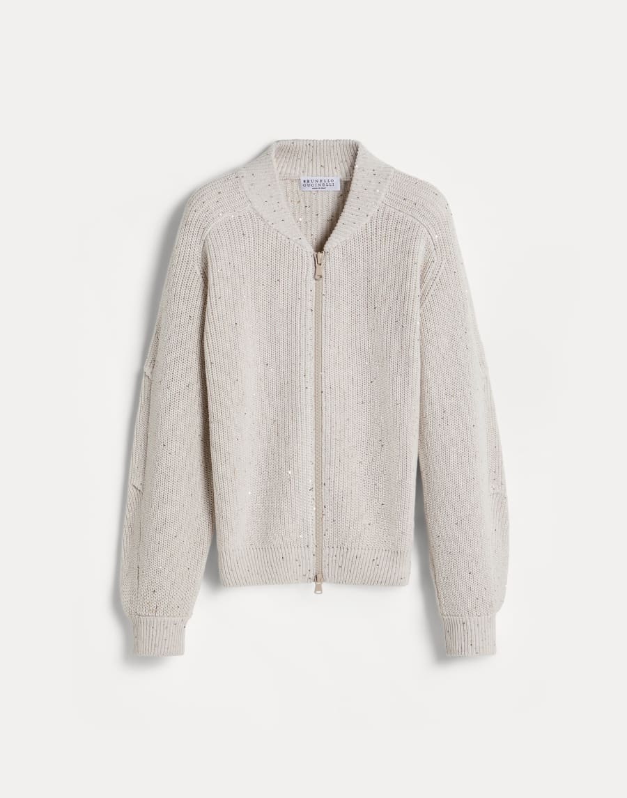 Кардиган, связанный английской резинкой Овсяный Девочки - Brunello Cucinelli