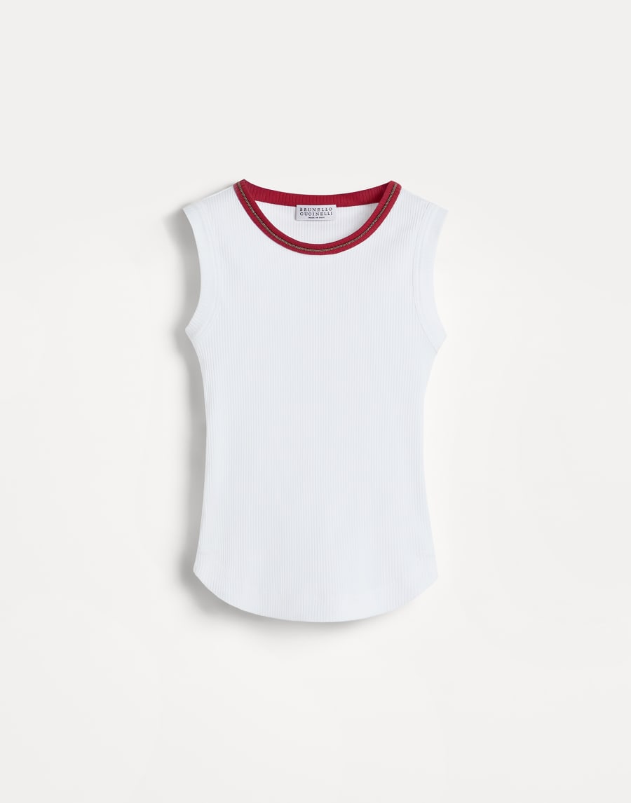 Ribbed jersey top with monili Off-White Girls - Brunello Cucinelli