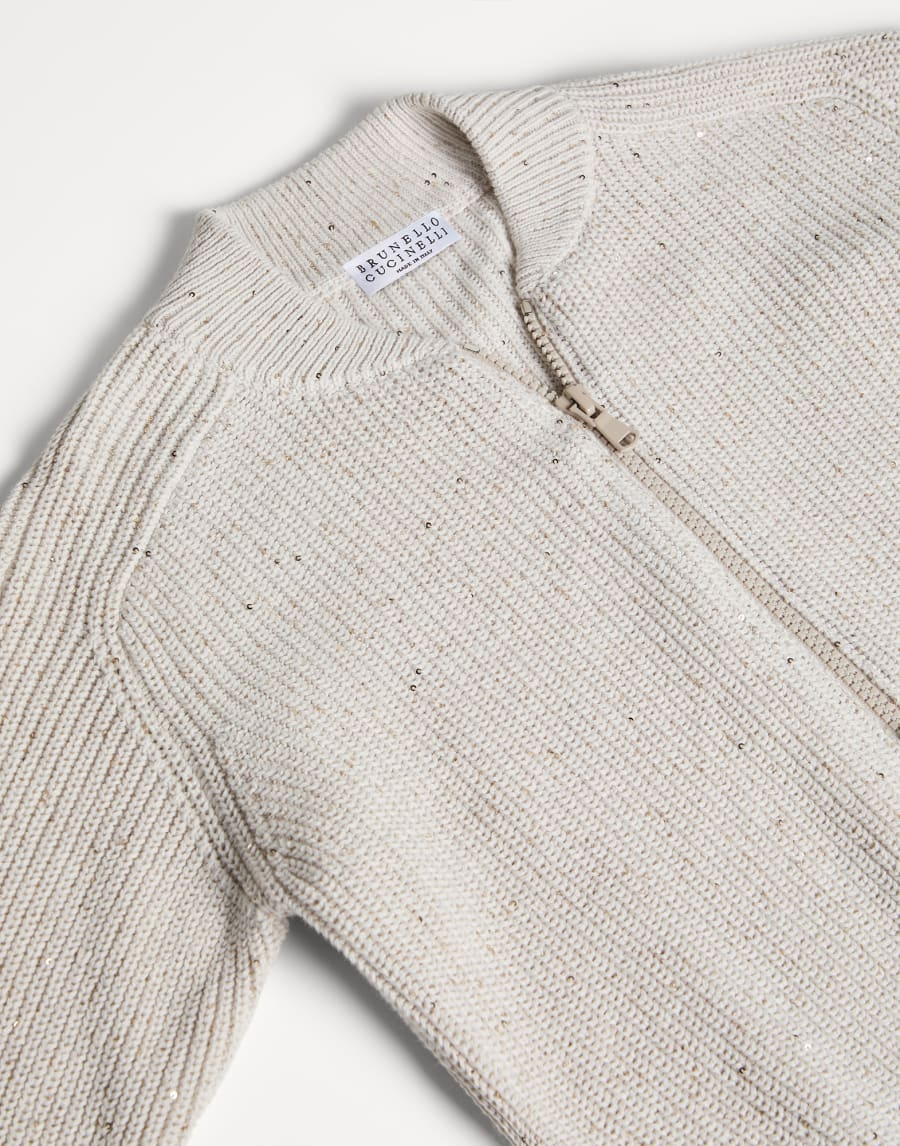 Кардиган, связанный английской резинкой Овсяный Девочки - Brunello Cucinelli