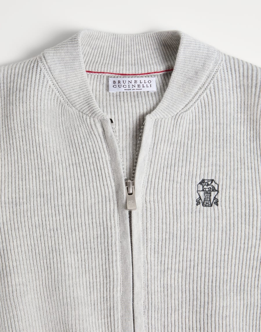 Cardigan in maglia di cotone con zip Grigio Chiaro Bambino - Brunello Cucinelli