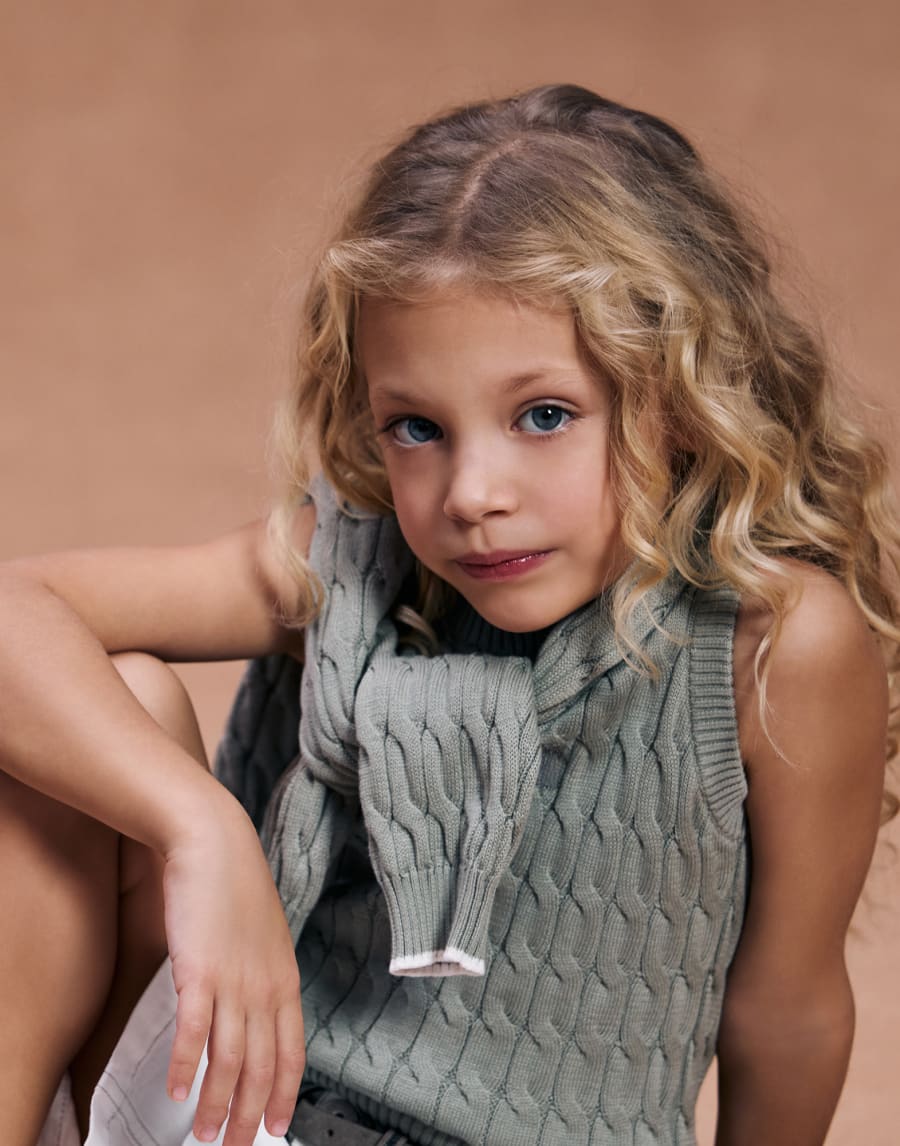 Top in maglia con logo Salvia Bambina - Brunello Cucinelli