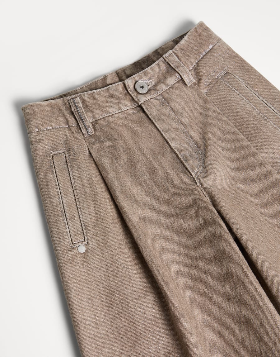 Lamé square Bermuda shorts with monili Beige Girls - Brunello Cucinelli