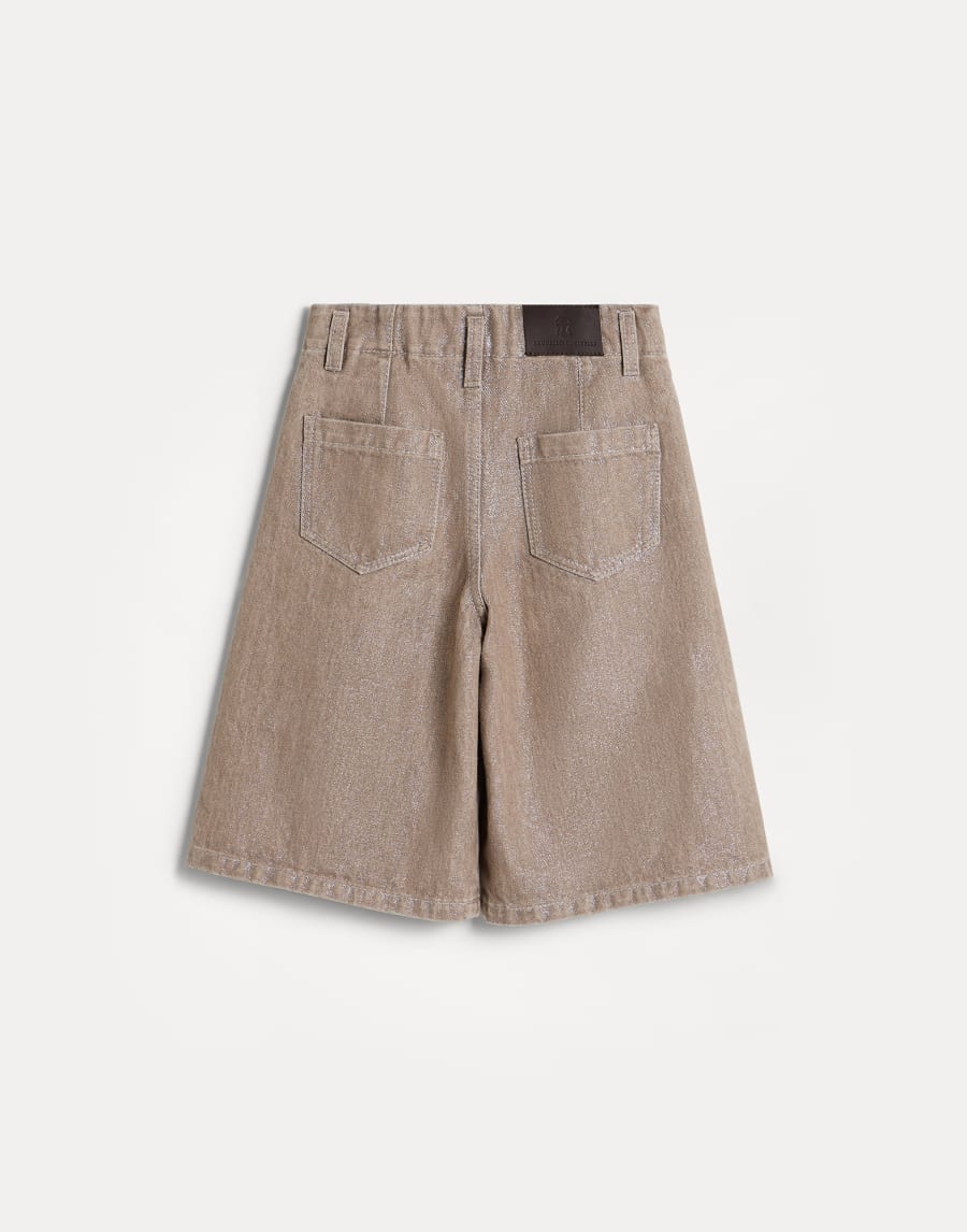 Lamé square Bermuda shorts with monili Beige Girls - Brunello Cucinelli
