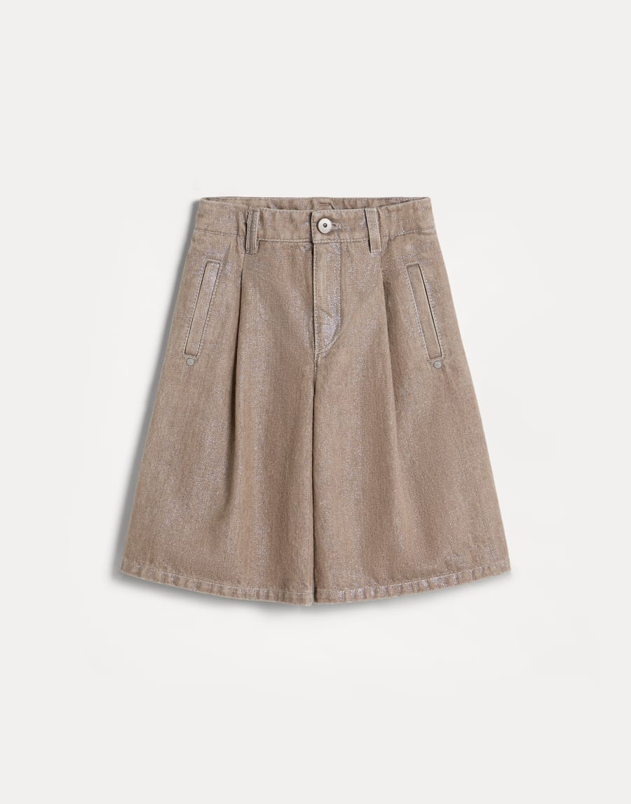 Lamé square Bermuda shorts with monili Beige Girls - Brunello Cucinelli