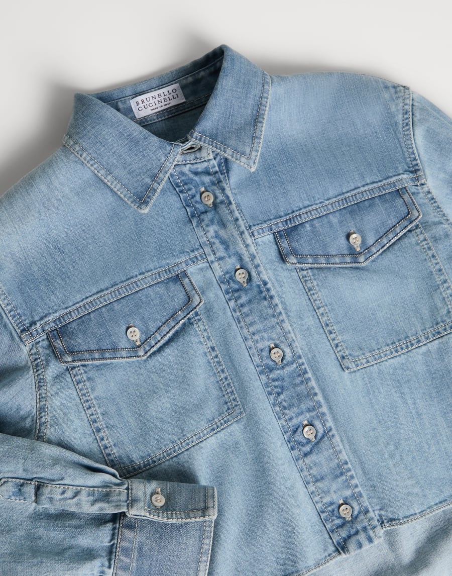 薄牛仔布衬衫 很浅色的牛仔布 女童 - Brunello Cucinelli