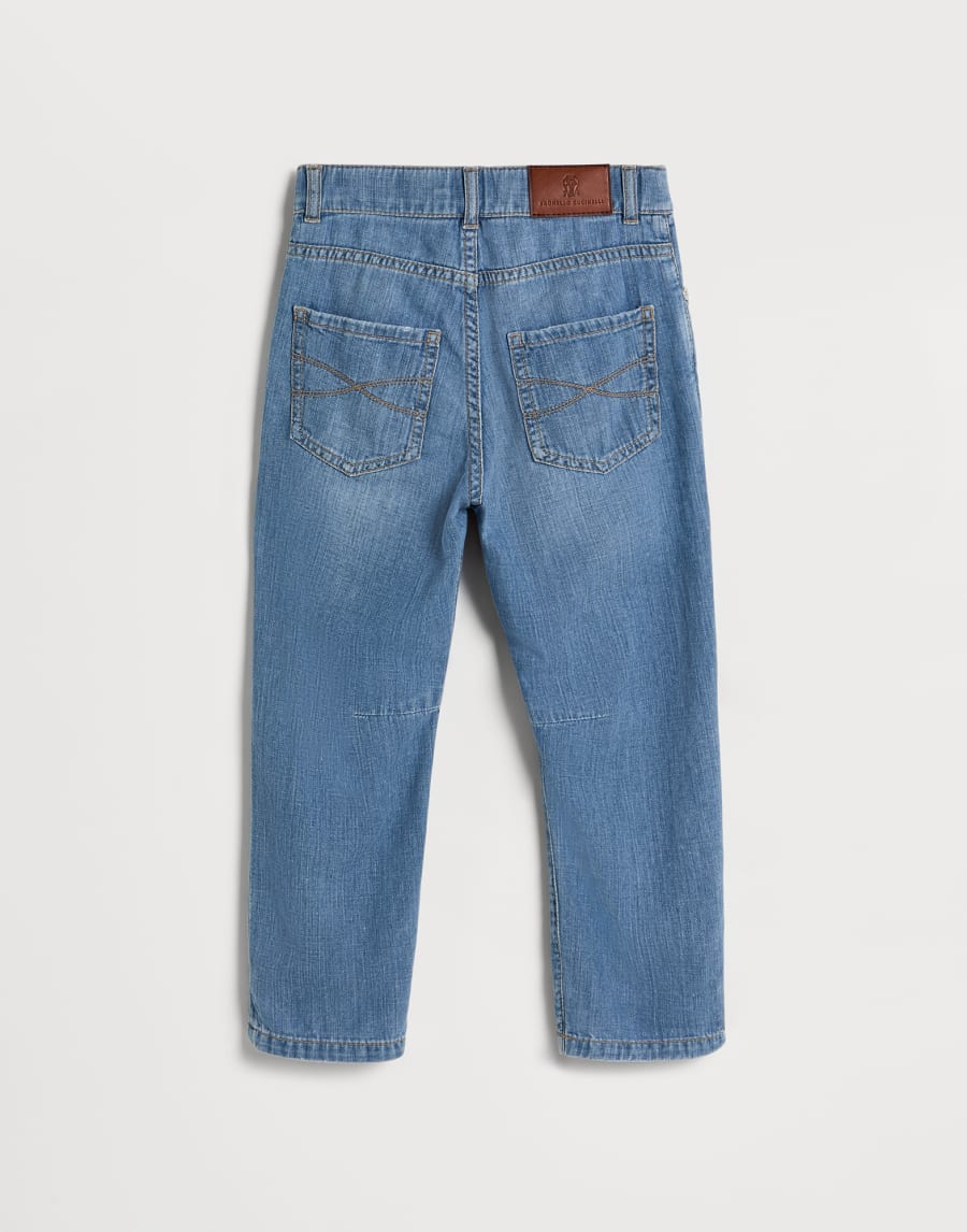 五袋做旧牛仔长裤 浅牛仔色 男童 - Brunello Cucinelli