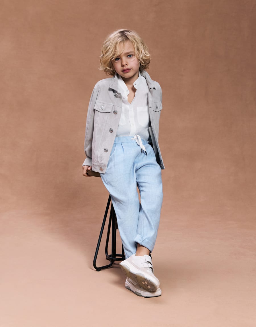 Camicia con collo coreana Bianco Bambino - Brunello Cucinelli