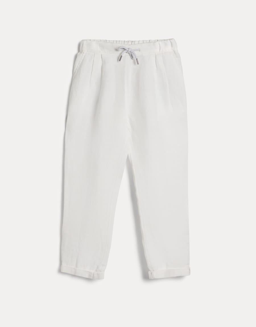 Pantalone in gabardina doppia pince Bianco Bambino - Brunello Cucinelli