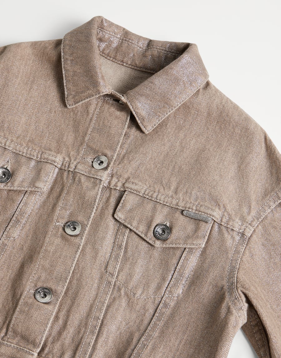 Blouson mit vier Taschen aus Denim Beige Mädchen - Brunello Cucinelli