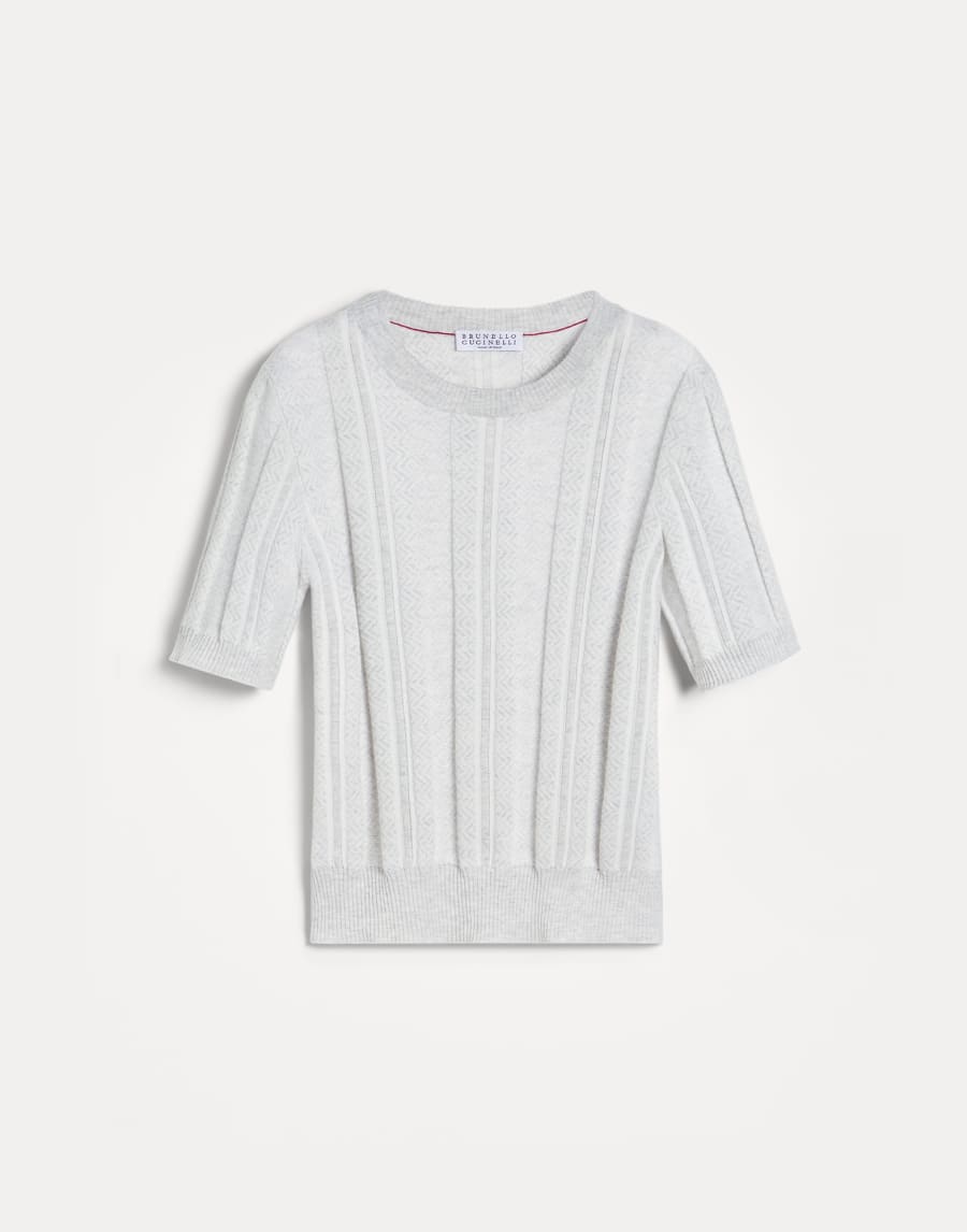 T-shirt in maglia jacquard Grigio Chiaro Bambino - Brunello Cucinelli