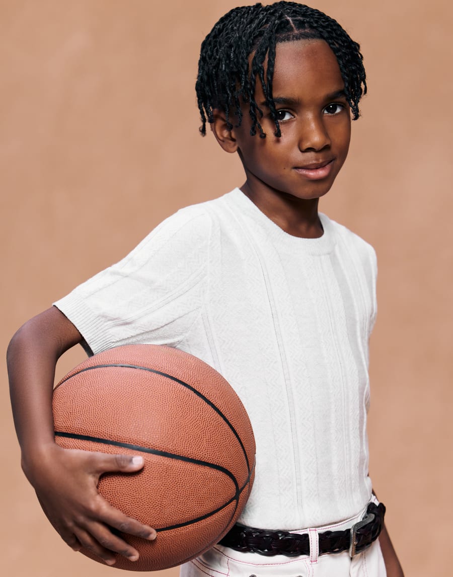 Jacquard knit T-shirt Light Grey Boys - Brunello Cucinelli