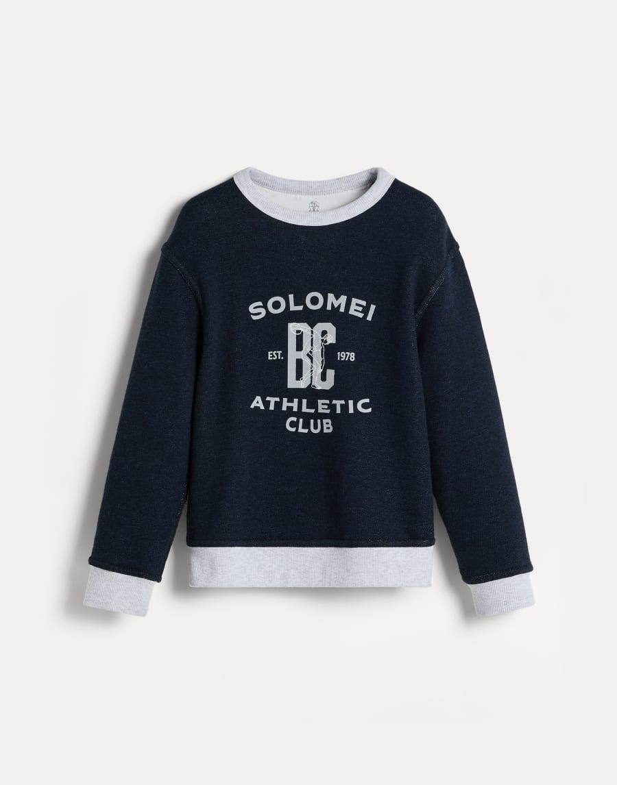 Mélange French terry sweatshirt with print Navy Blue Boys - Brunello Cucinelli