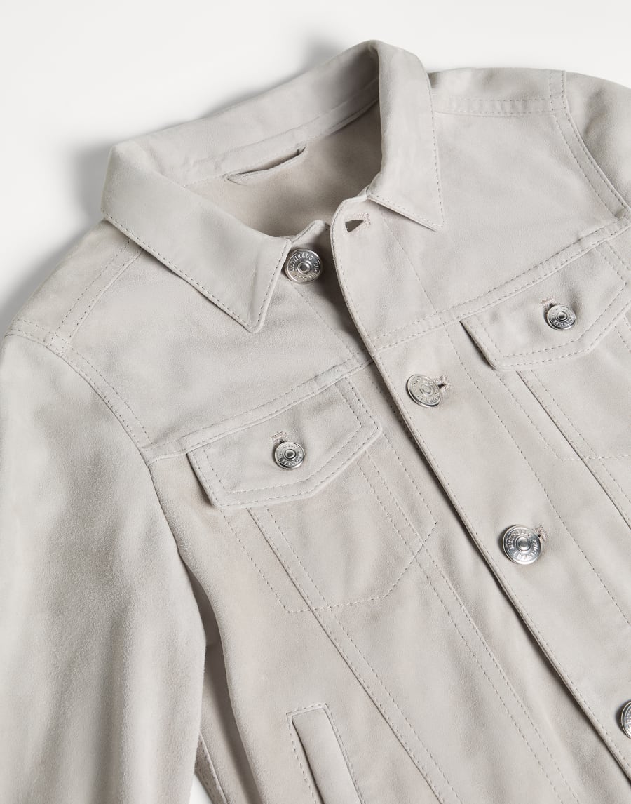 Giubbino quattro tasche in camoscio Grigio Chiaro Bambino - Brunello Cucinelli