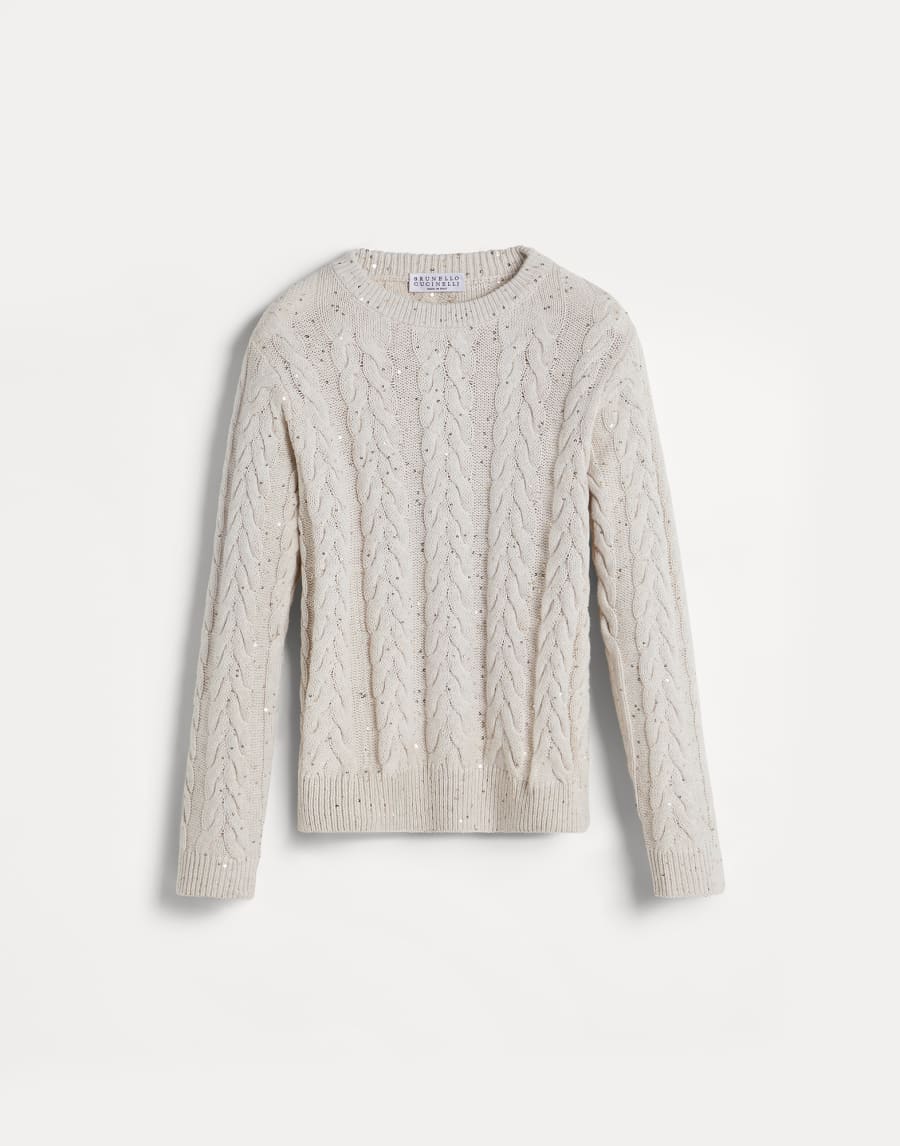 Dazzling double cable sweater Oat Girls - Brunello Cucinelli